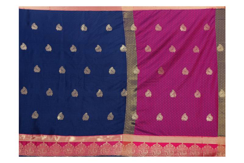 Womens Designer Nevy Blu Banarasi  Saree With Designer Blouse