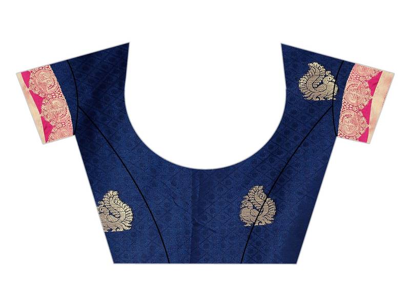  Womens Designer Nevy Blu Banarasi  Saree With Designer Blouse