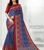 Rajnandini Blue Printed Cotton Silk Saree With Blouse