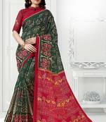 Green Printed Cotton Silk Saree With Blouse