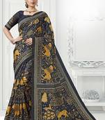 Green Printed Cotton Silk Saree With Blouse