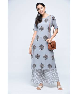 Grey Block Boota Kurta Plazzo Set 1