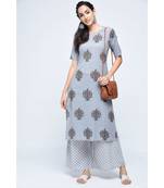 Grey Block Boota Kurta Plazzo Set
