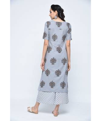 Grey Block Boota Kurta Plazzo Set 2