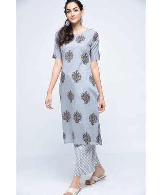 Grey Block Boota Kurta Plazzo Set 3