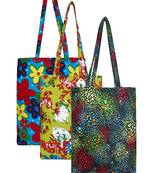 Eco-Friendly Multicolour Printed Canvas Shopping Bag Pack of Three