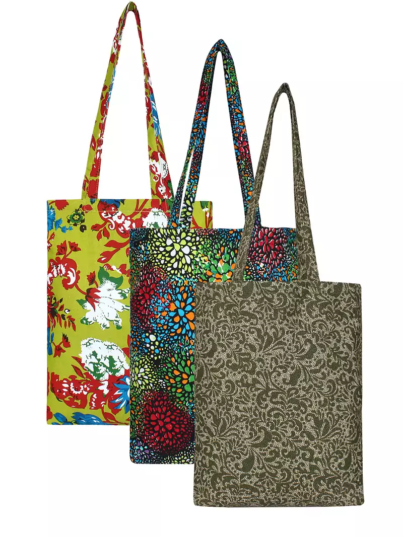 Eco-Friendly Multicolour Printed Canvas Shopping Bag Pack of Three
