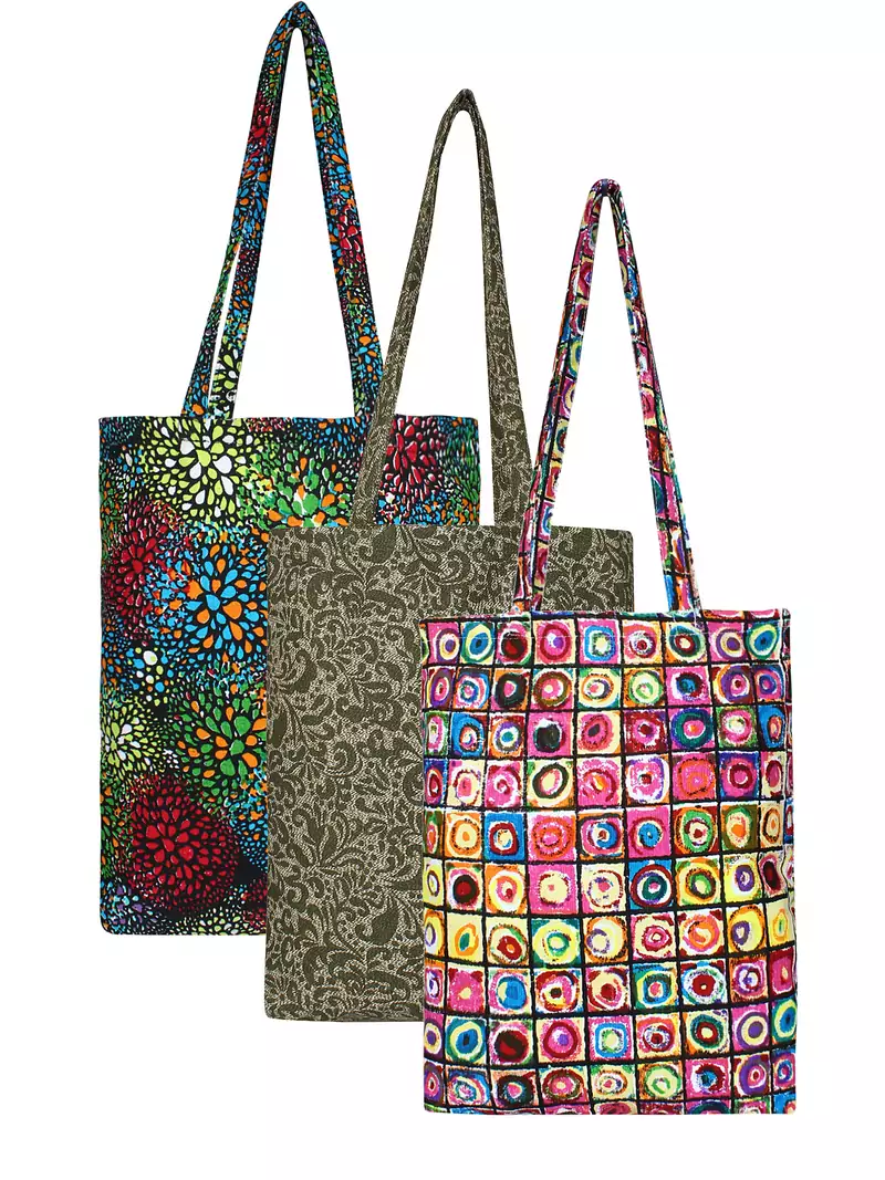 Eco-Friendly Multicolour Printed Canvas Shopping Bag Pack of Three