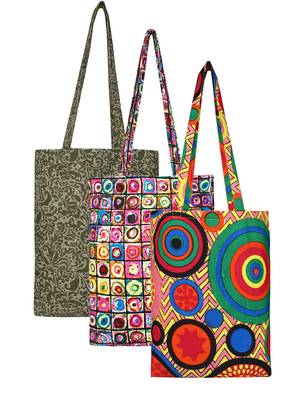 Eco-Friendly Multicolour Printed Canvas Shopping Bag Pack of Three 1