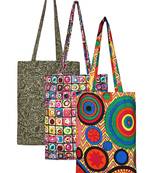 Eco-Friendly Multicolour Printed Canvas Shopping Bag Pack of Three