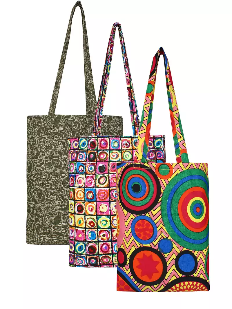 Eco-Friendly Multicolour Printed Canvas Shopping Bag Pack of Three