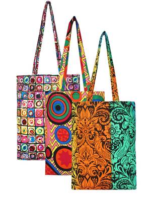 Eco-Friendly Multicolour Printed Canvas Shopping Bag Pack of Three 1