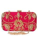Adorn Embellished Faux Silk Clutch Pink & Gold