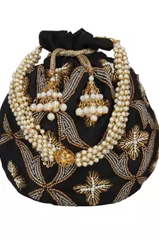 Dazzle Embellished Faux Silk Potli Black & Copper