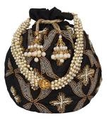 Dazzle Embellished Faux Silk Potli Black & Copper