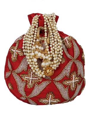 Dazzle Embellished Faux Silk Potli Red & Copper 1