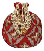 Dazzle Embellished Faux Silk Potli Red & Copper