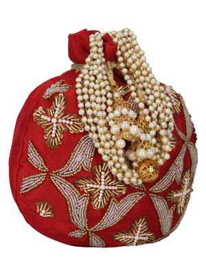 Dazzle Embellished Faux Silk Potli Red & Copper 2