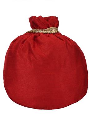 Dazzle Embellished Faux Silk Potli Red & Copper 3