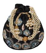 Dazzle Embellished Faux Silk Potli Black & Multi