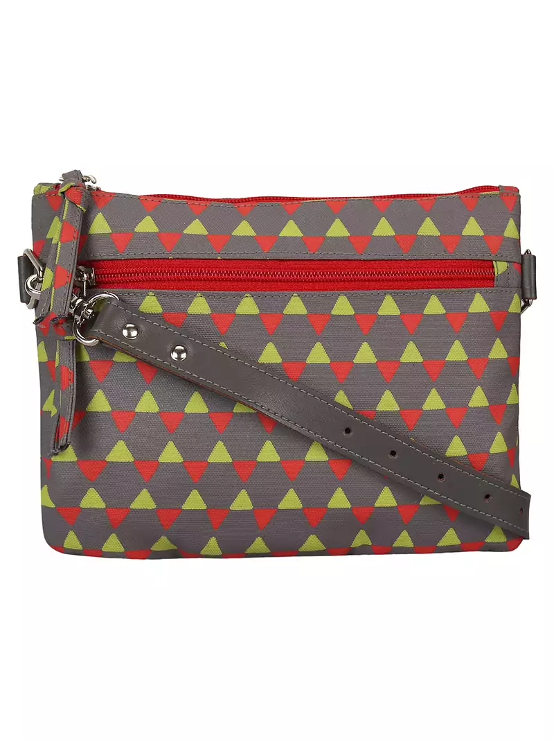 Geomet Grey and Pink Printed Polyester Sling Bag