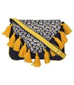 Snazzy Navy and Yellow Printed Canvas Sling Bag