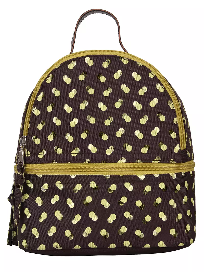 Mini Brwon & Green Printed Polyester Backpack