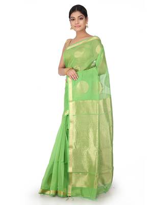 green handwoven cotton silk jamdani with blouse 2