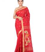 Red Handwoven Cotton Silk Jamdani With Blouse