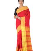 red handwoven cotton jamdani with blouse