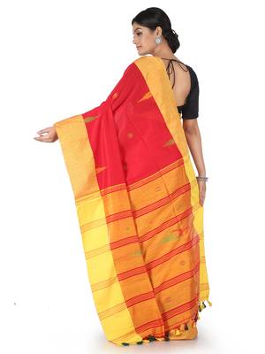 red handwoven cotton jamdani with blouse 3