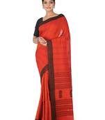 Orange Handwoven Cotton Jamdani With Blouse