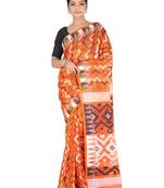 Orange Handwoven Cotton Jamdani Without Blouse