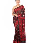 Black Handwoven Cotton Jamdani Without Blouse