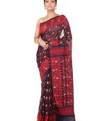 Blue Handwoven Cotton Jamdani Without Blouse