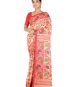 Beige Handwoven Cotton Jamdani Without Blouse