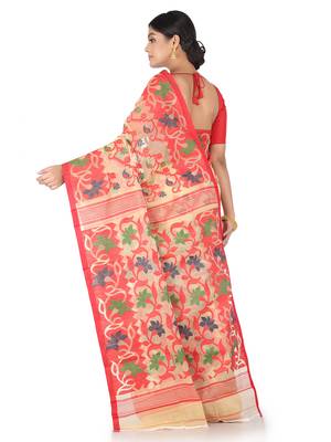 Beige Handwoven Cotton Jamdani Without Blouse 3