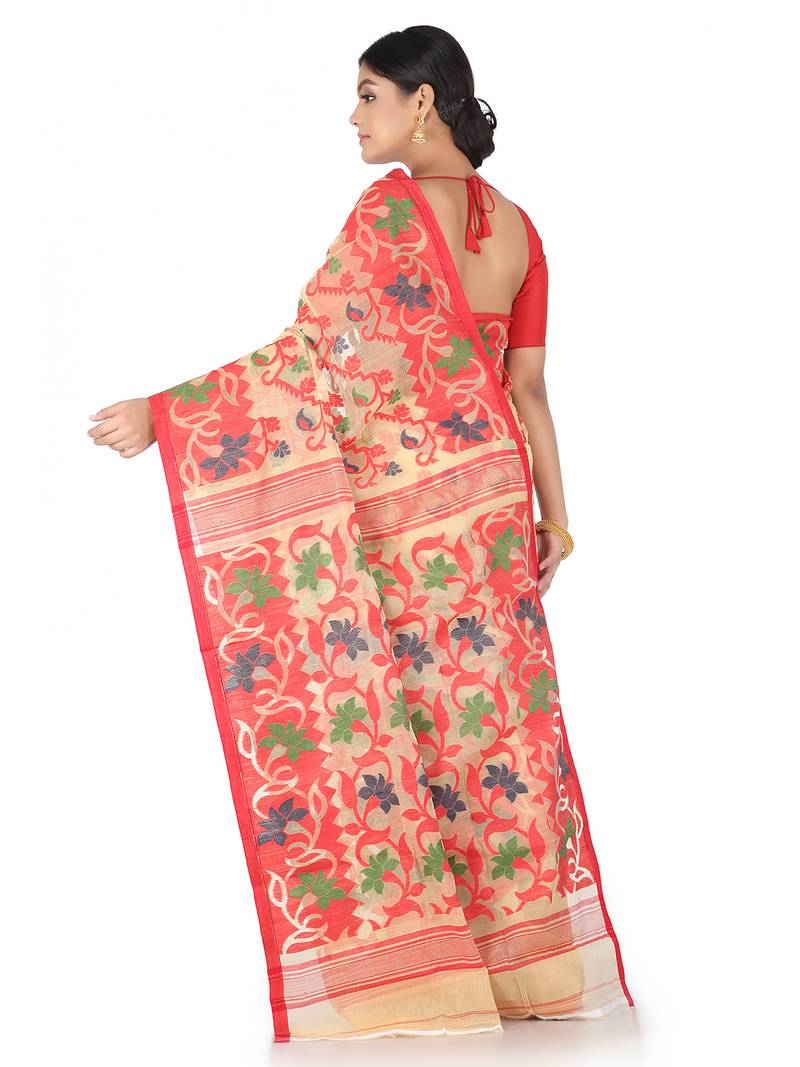 Beige Handwoven Cotton Jamdani Without Blouse