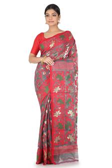 Grey Handwoven Cotton Jamdani Without Blouse