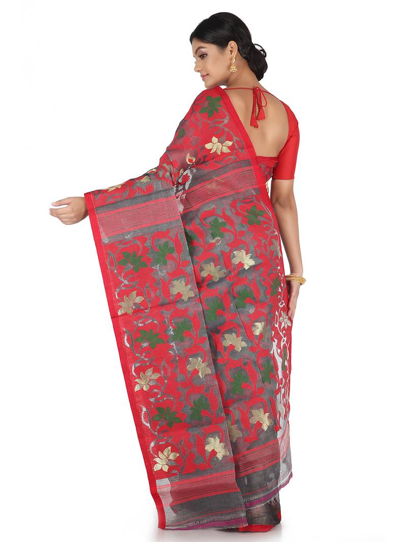 Grey Handwoven Cotton Jamdani Without Blouse