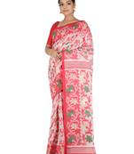 White Handwoven Cotton Jamdani Without Blouse