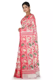 White Handwoven Cotton Jamdani Without Blouse