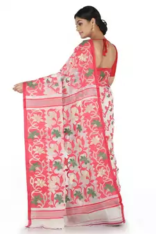 White Handwoven Cotton Jamdani Without Blouse