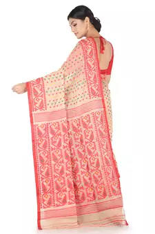 Beige Handwoven Cotton Jamdani Without Blouse