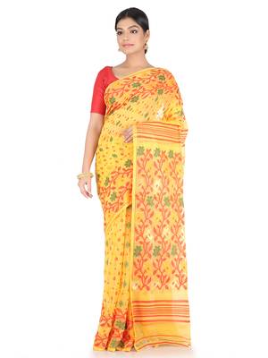 Yellow Handwoven Cotton Jamdani Without Blouse 1
