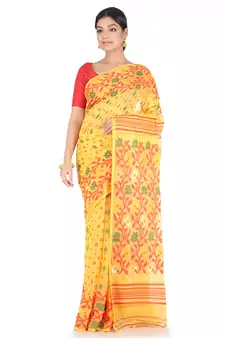 Yellow Handwoven Cotton Jamdani Without Blouse