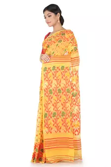 Yellow Handwoven Cotton Jamdani Without Blouse