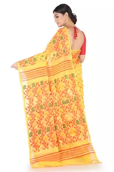 Yellow Handwoven Cotton Jamdani Without Blouse