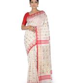 White Handwoven Cotton Silk Jamdani Without Blouse