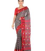 Grey Handwoven Cotton Jamdani Without Blouse